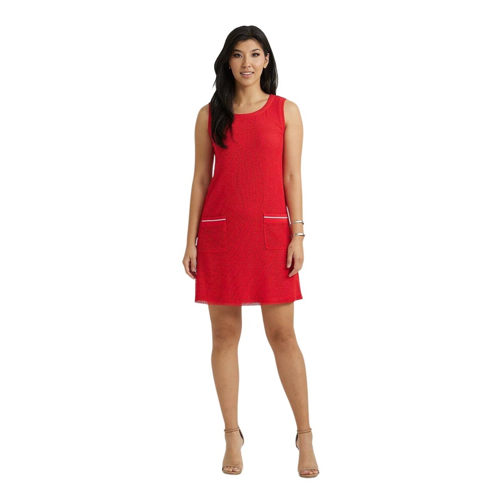 Joseph Ribkoff Shift Dress Women 10 Red Mesh Pocket Sleeveless Mod 60s Summer